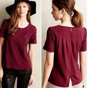 Anthropologie Burgundy Lace Blouse